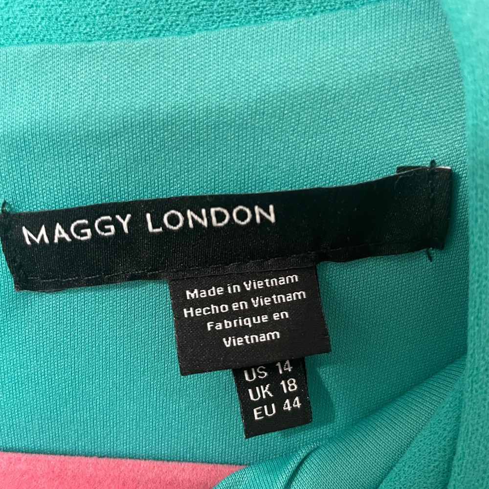 Maggy London Turquoise Midi Dress with Neck Tie - Picture 2 of 2